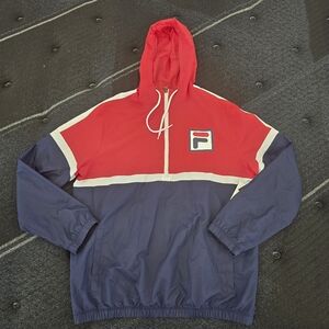 Fila Heritage Men's Red & Blue Quarter Zip Hooded Windbreaker Jacket Size Medium